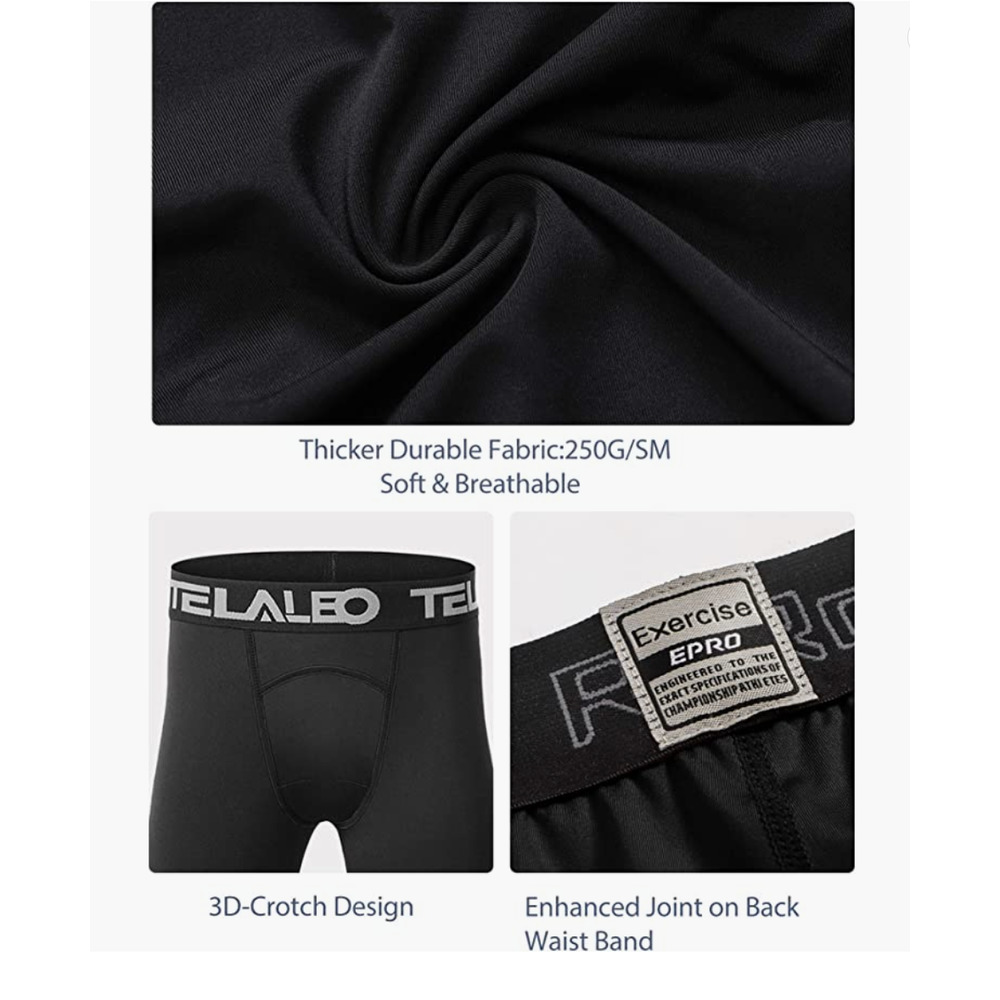 3 x TELALEO Youth Compression Leggings Athletic Base Layer | Boys L, Black NEW - Picture 7 of 10